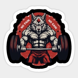 bodybuilder wolf lifting weights Sticker